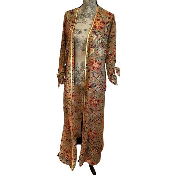 VTG Gold Label Victoria's Secret Woman Abstract Kimono Robe Satin Belt Swim S/P - Picture 2 of 13